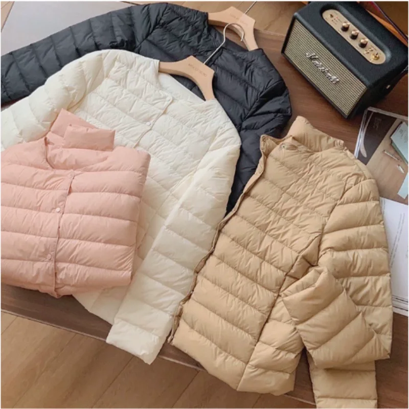 

Осень и зима, новинка 2025 года, женский пуховик, простая модная легкая куртка на белом утином пуху, женская куртка, уличный топ