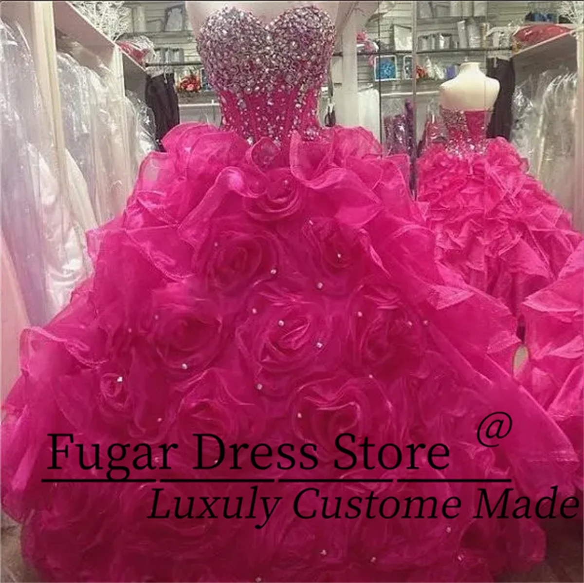 

Элегантное ярко-розовое платье Quinceanera, бальное платье на шнуровке с бисером и кристаллами длиной до пола, вечерние платья для выпускного вечера Sweet 16, платья-дебютантки по индивидуальному заказу