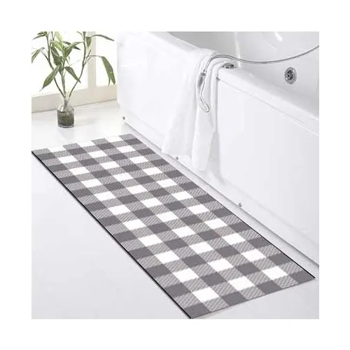 Else Kadser Gray Plaid Pattern Shower Bathtub Fronting Bath Mat