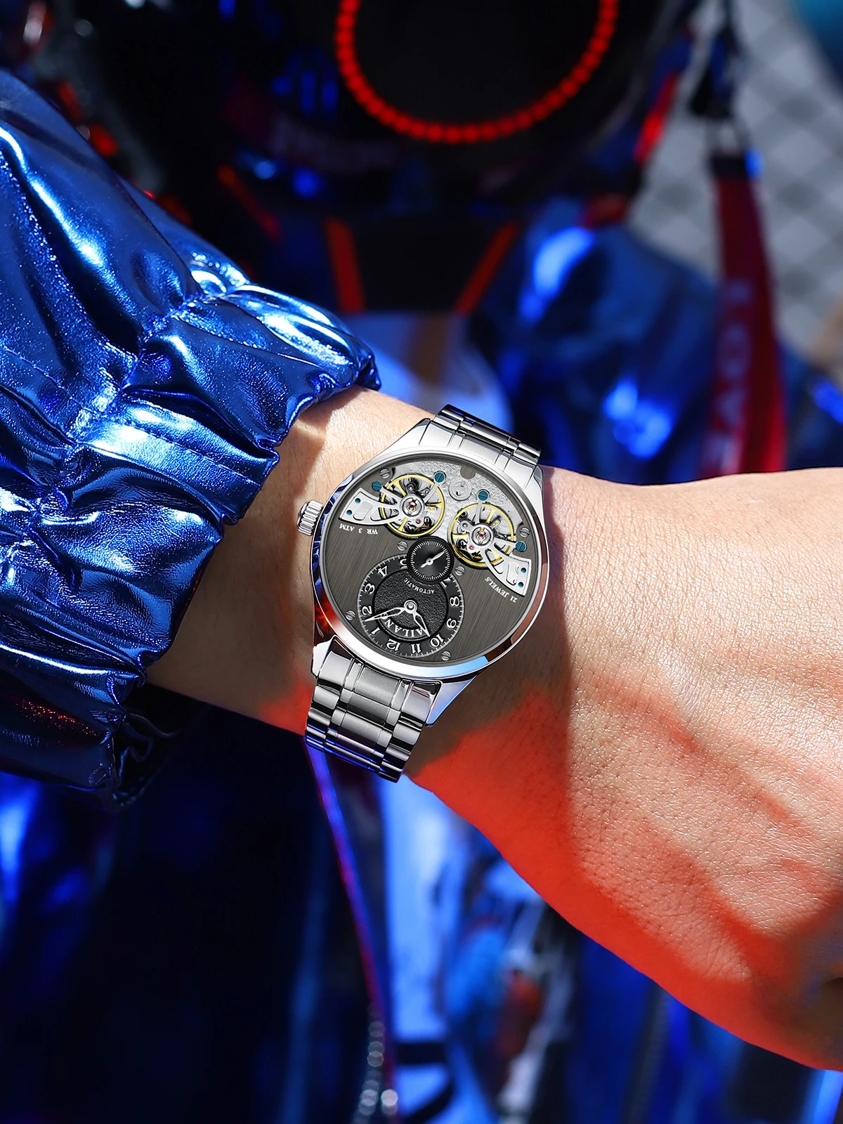Full Skeleton Design DoubleTourbillon Sapphire Glass & Fine Steel Strap - Waterproof, Luminous Business Watch Dropshipping