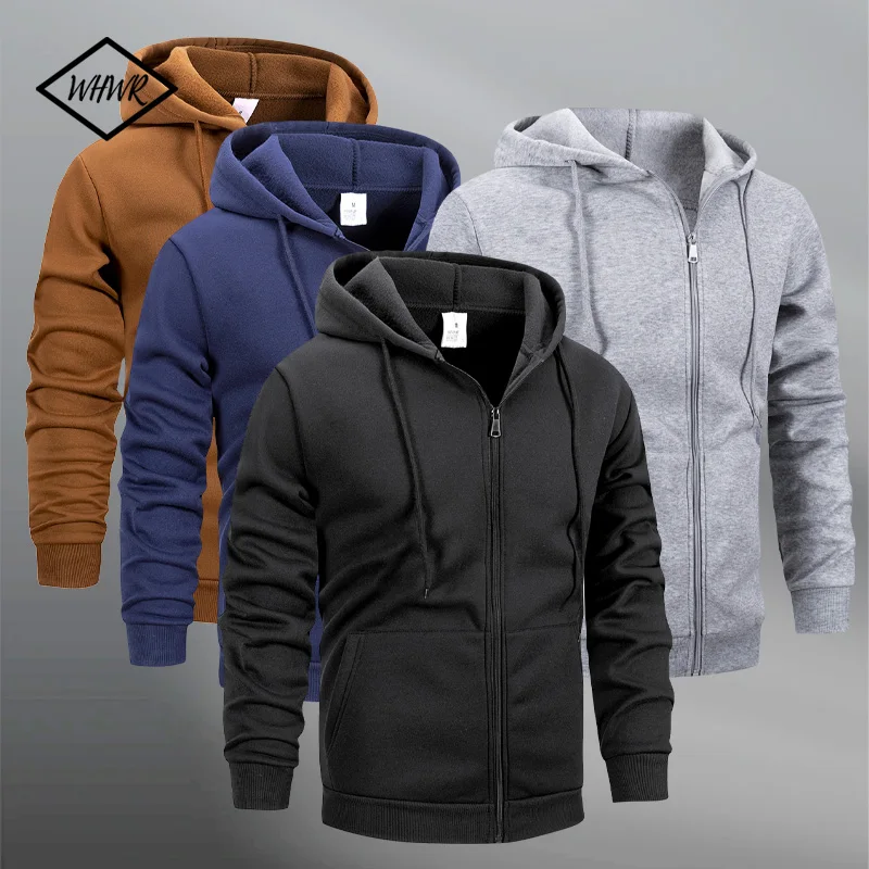 

Men's Zipper Hooded Sweatshirt Autumn and Winter Outdoor Solid Warm Jacket Coat Sportswear Men Slim Fit Casual Jacket Streetwear