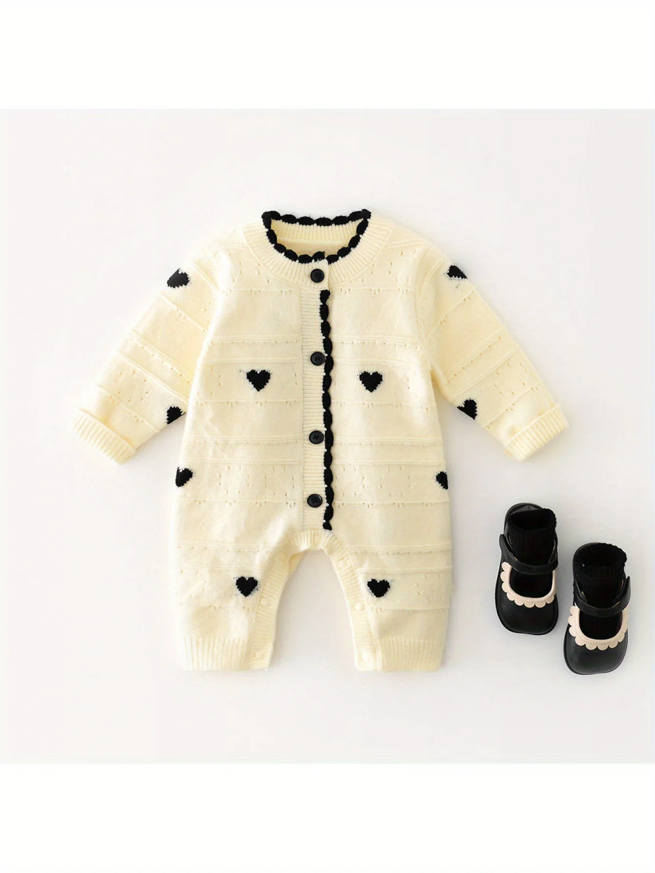 Spring and Autumn Korean Style New Girls' Heart-Shaped Long-Sleeve Romper Newborn Single-Breasted Bodysuit Jumpsuit