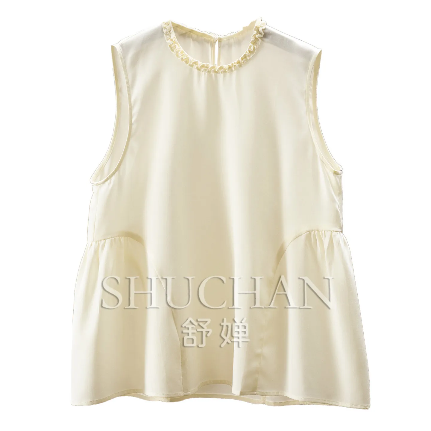 Light Luxury Tank Top Summer 92% Natural Silk Crepe Fungus Edge Vest Shirt Women's 38M5  Crop Top