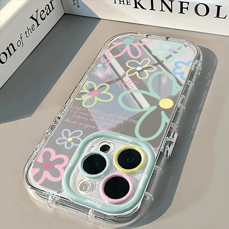 Bunte Blumen-Graffiti Air Cushion Spiegel-Handyhülle für iPhone 17 15 14 16 Pro Max 13 12 11 Pro XR XS 8 Plus 17Air Girl Cover – Detail 4