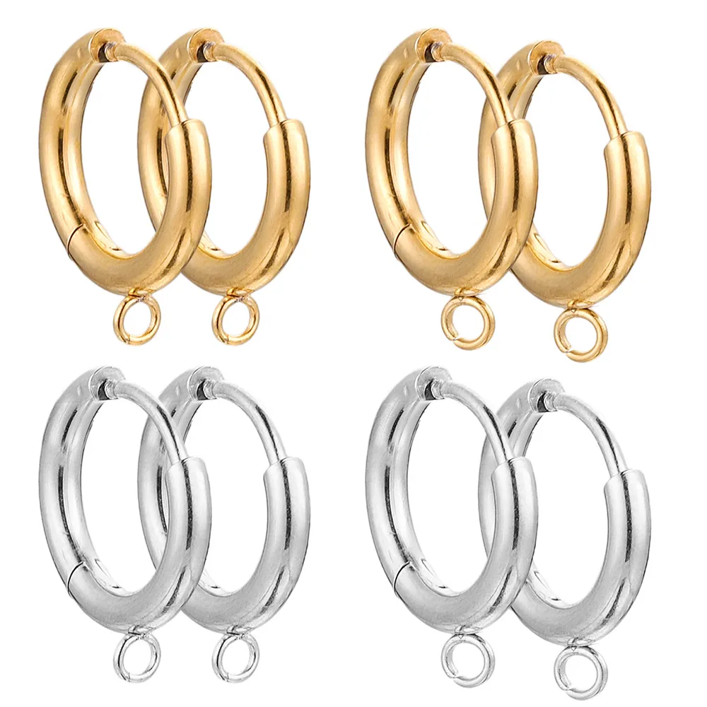 10pcs Stainless Steel Gold Earring Hooks earrings making with Loop Round Ear Post with Open Jump Ring for DIY Jewelry Components