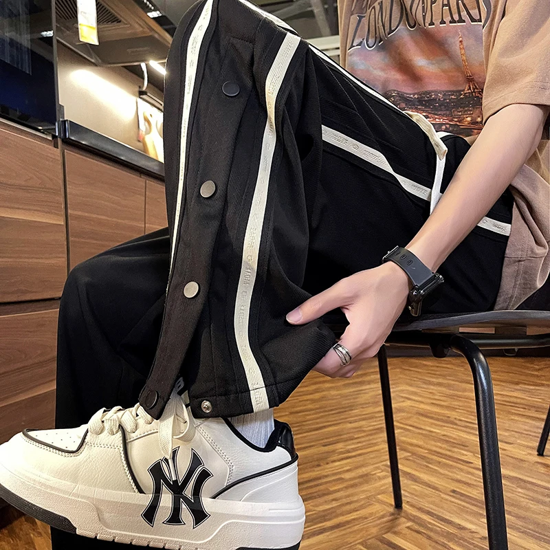 高校生メンズファッションブランドジッパーストレートレッグ薄手カジュアル長ズボン夏シーズンカジュアルレジャーズボン