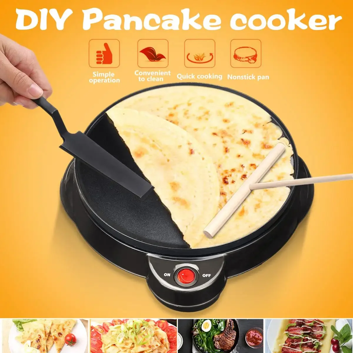 650W 23CM Electric Crepe Maker Pizza Pancake Making Machine Non-Stick Griddle Baking Pan Household Kitchen Cooking Tools 220V