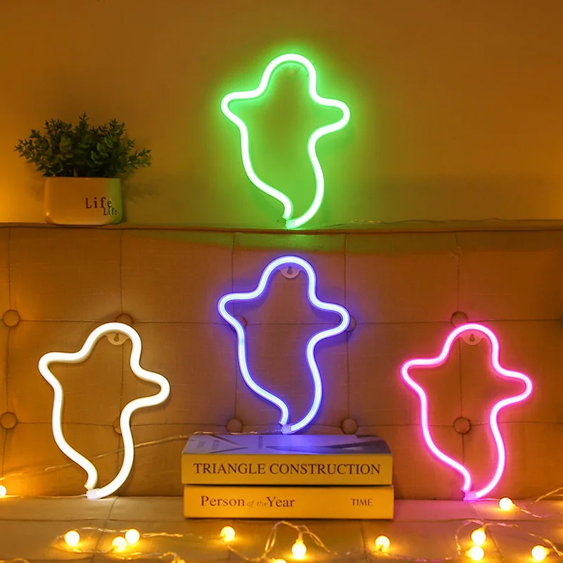 Halloween neonlicht decoratie spookvormig lichtgevend ornament USB-batterij Dual-purpose DIY Party Holiday Decor voor thuiskamer