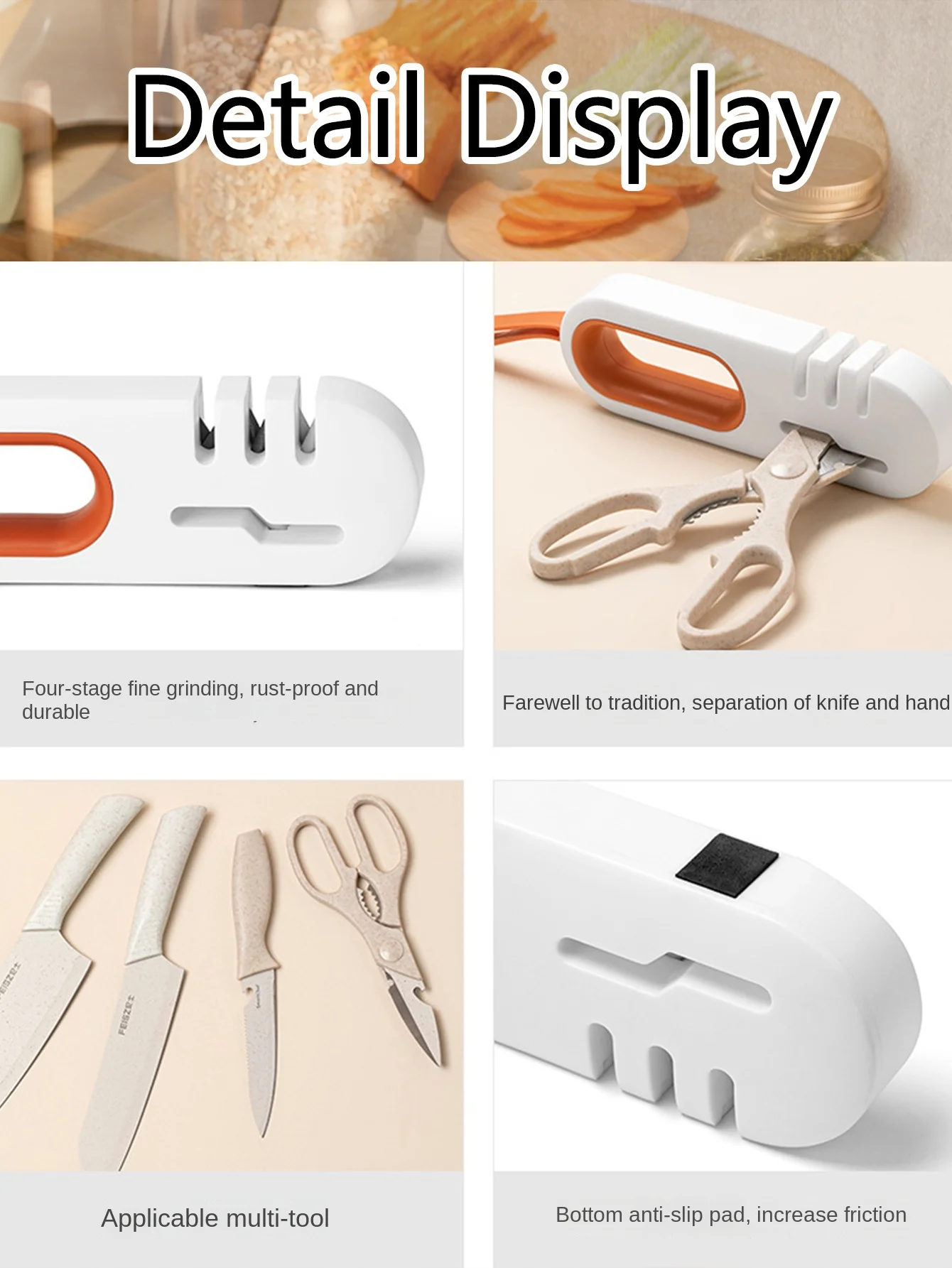 1 multifunctional manual quick sharpener with anti slip base, household kitchen knife and scissor sharpener, convenient and fast