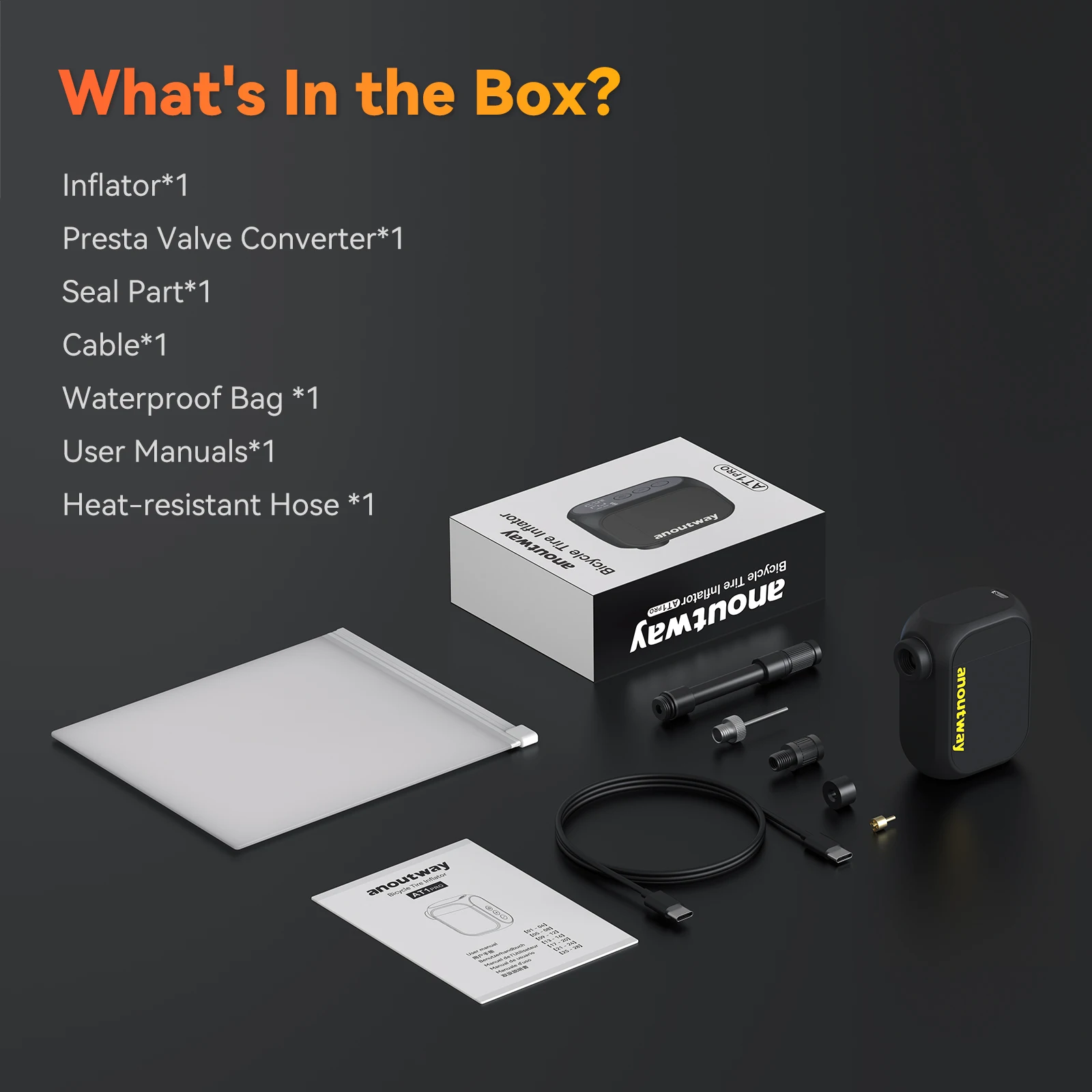 Anoutway AT1 Pro مضخة كهربائية صغيرة للدراجة منفاخ إطارات لاسلكي مع شاشة 25 دقيقة شحن سريع بطارية 120 رطل لكل بوصة مربعة بحد أقصى 450 مللي أمبير في الساعة
