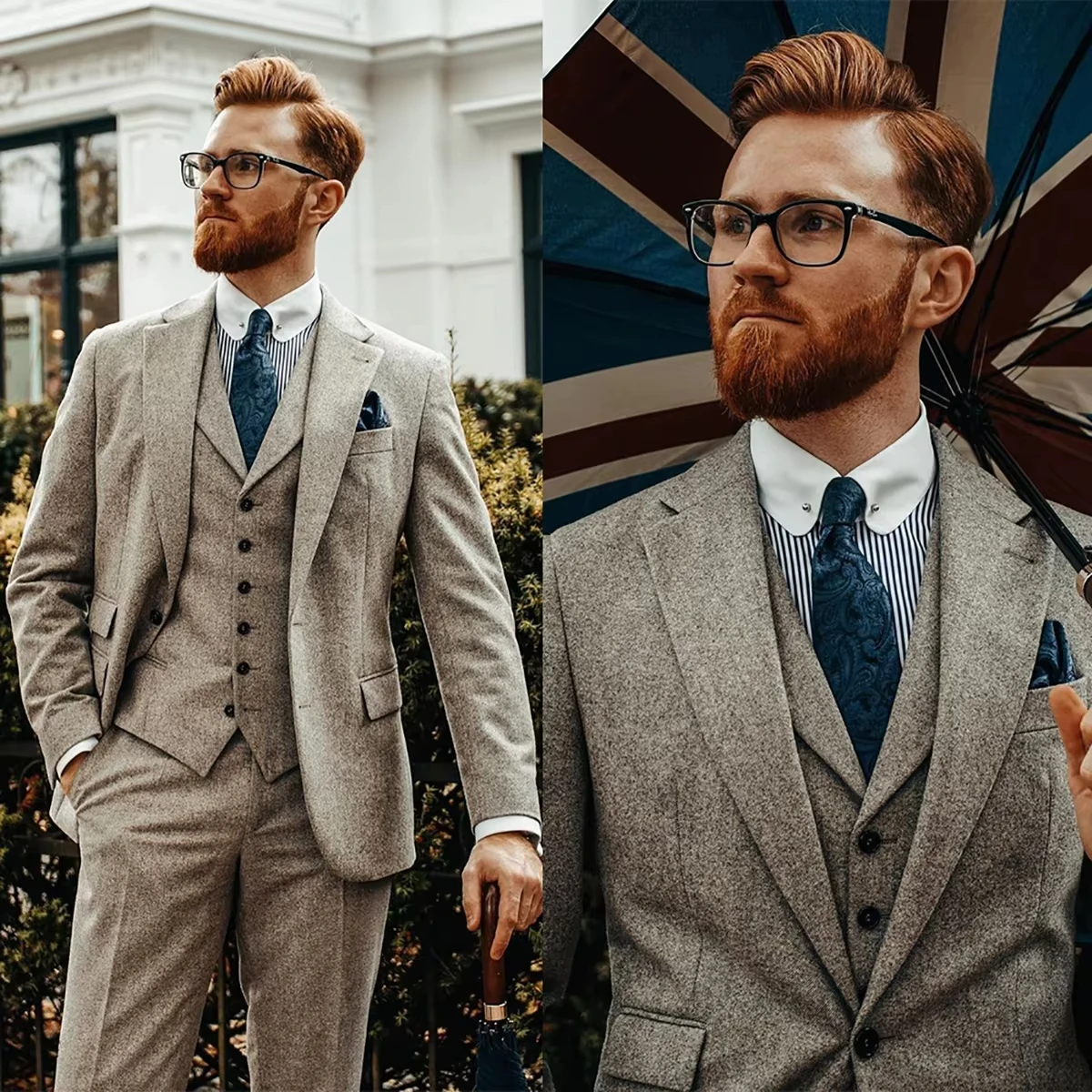 

Men's Blazers Gray Woolen Men Suit 3 Pieces (Jacket+vest+Pant ) Business Single Breasted Fashion Wedding Groom Causal Tuxedos