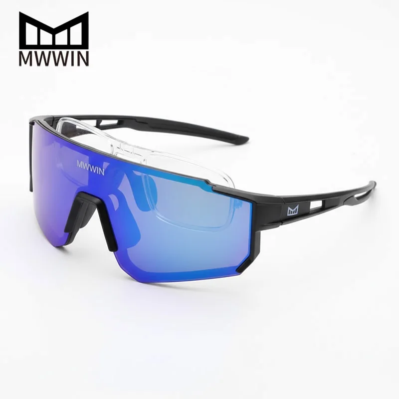 MWWIN Fahrradbrille, Outdoor-Sport, Bergsteigen, Wanderbrille, winddicht und UV-schützend, inklusive Korrektionsrahmen