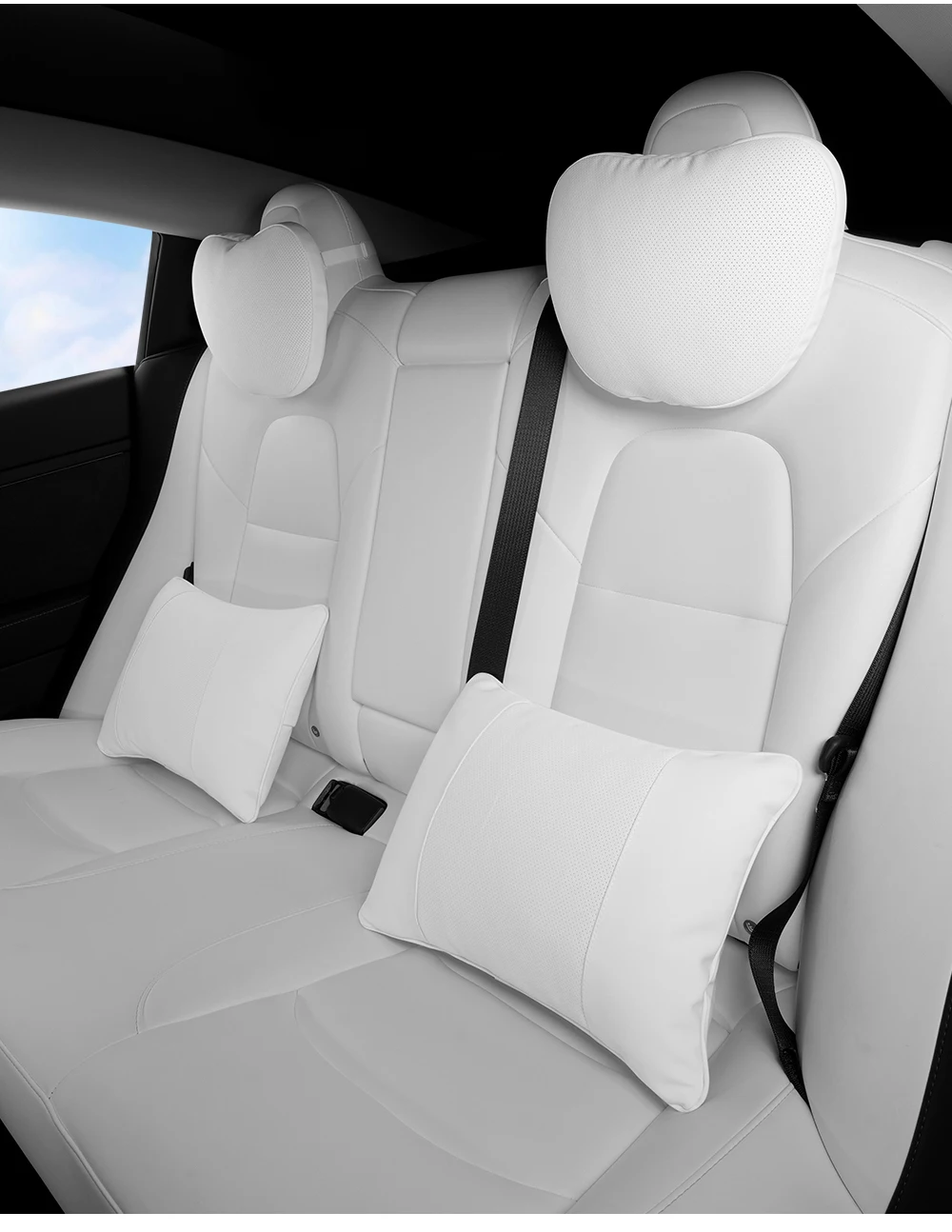 Für Tesla Model 3/Y Juniper Beflocktes/Leder-Autositz-Nackenkissen Weiches Memory-Nackenkissen Hochwertige Kopfstütze Lendenwirbelstütze – Detail 21