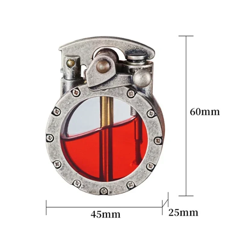 NEW Metal Rocker Arm Kerosene Lighter Creative Personality Round Transparent Oil Tank Open Fire Lighter Men\'s Small Tools