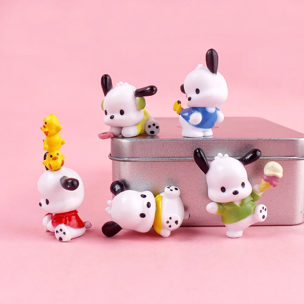 5Pcs/set Sanrio Cute Pochacco Action Figure Kawaii Pvc Toys GK Model Home Cake Decoration Ornament Doll Kids Charm Birthday Gift