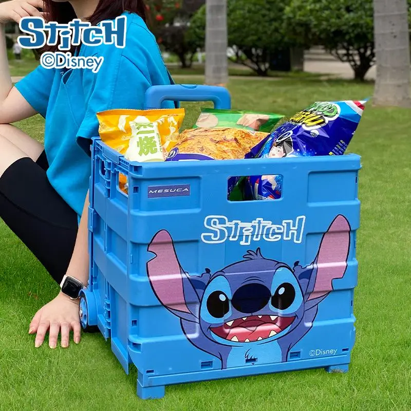 Disney Stitch รูปแบบการ์ตูนสร้างสรรค์น่ารักใหม่กล่องเก็บของความจุขนาดใหญ่อเนกประสงค์แบบพับได้แบบพกพา