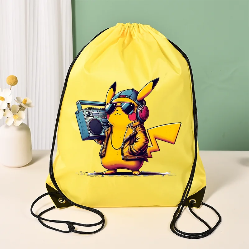Pokemons Drawstring Bags Cartoon Bundle Bag Pikachus Print Storage Pouch Men Cool Travel Picnic Portable Pocket Women Knapsack - view 3