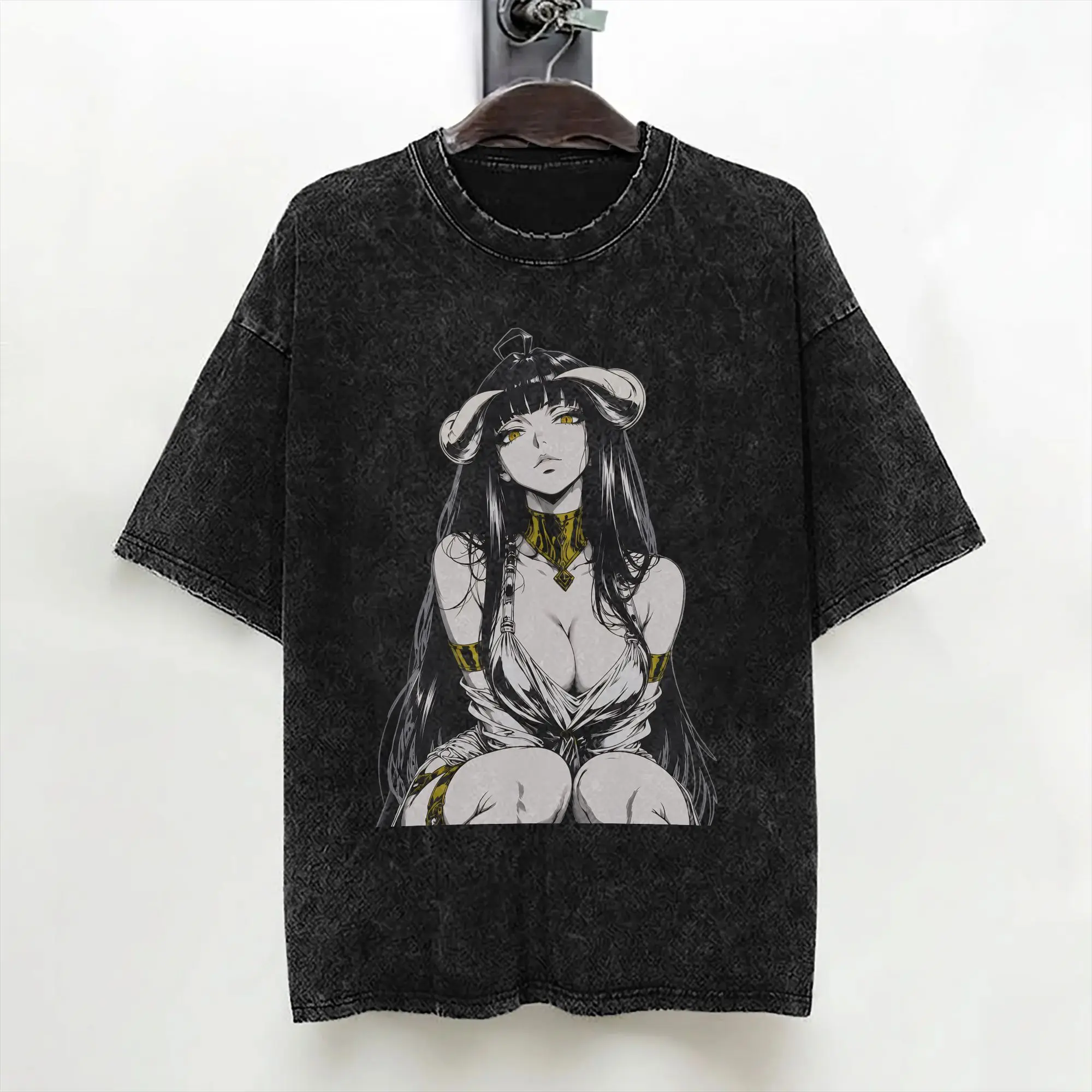 Albedo Japanese Anime T Shirt Washed Cotton Oversize T-Shirt  Vintage Men Women Streetwear Printed Tops Tees