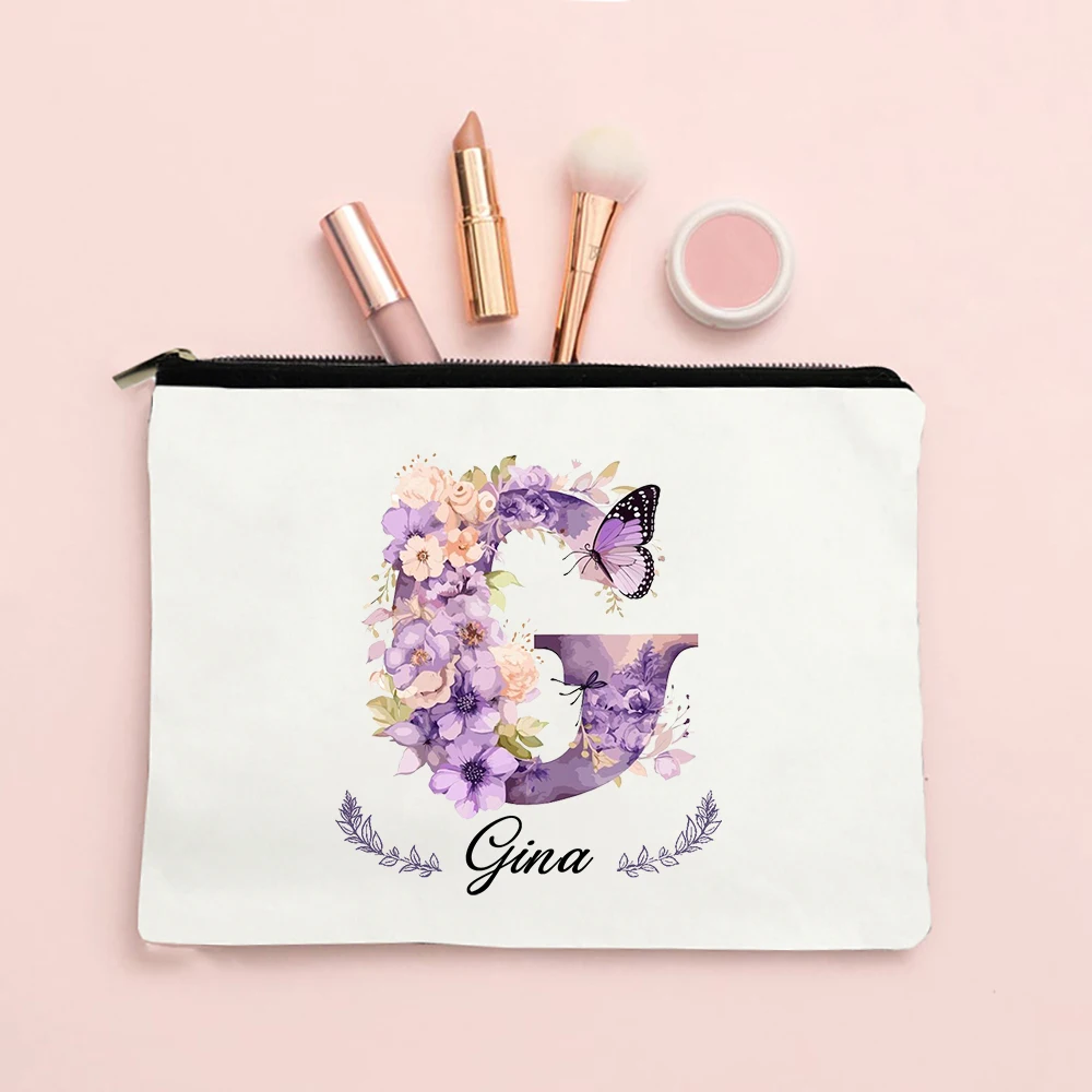 Personalized Initial with Name Makeup Bag for Women A-Z Cosmetic  Bags Girls Travel Toiletry Pouch Wedding Birthday Gift for Her