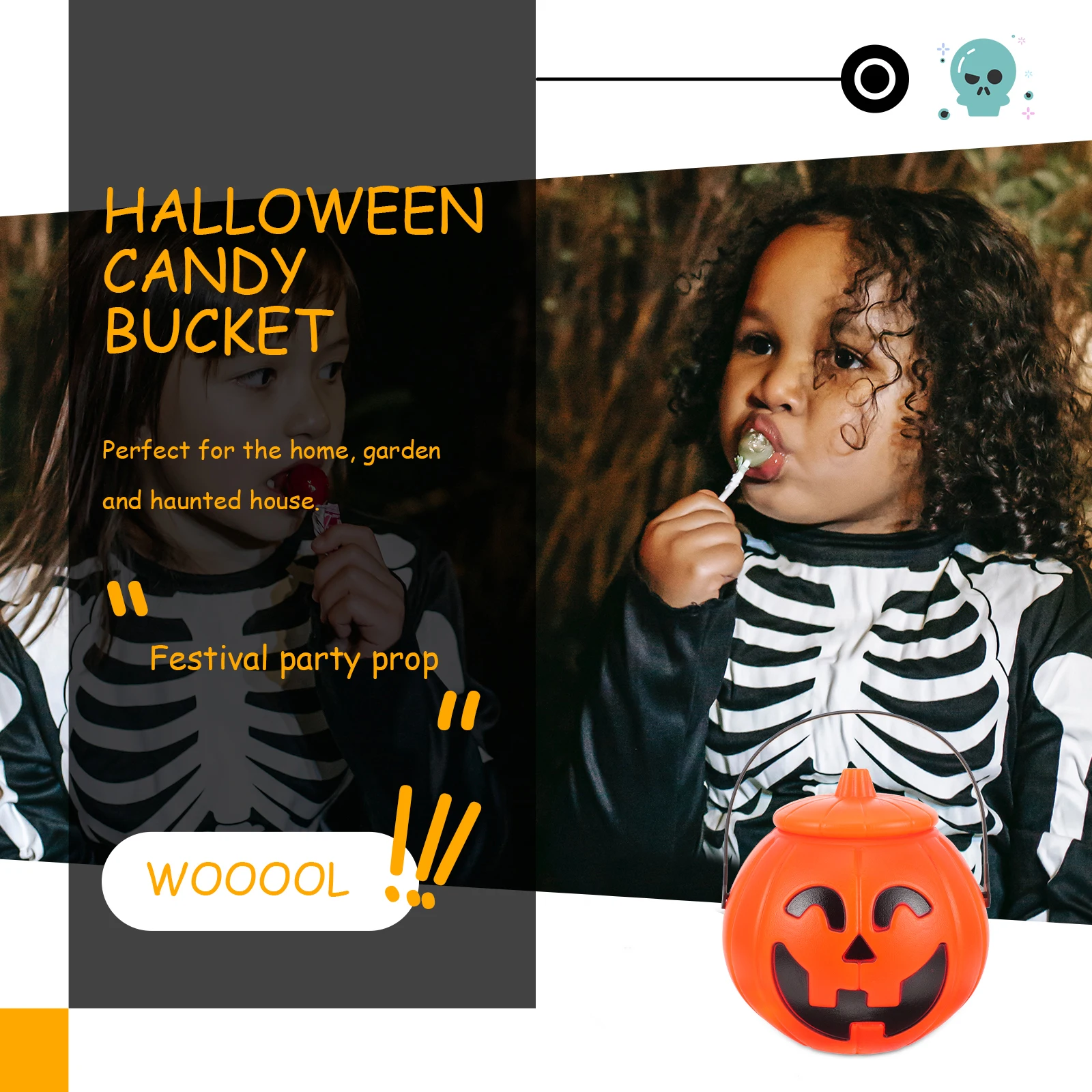 

Halloween Pumpkin Bucket Candy Container Snack Storage Party Supply Portable Treat Jar Festival Props