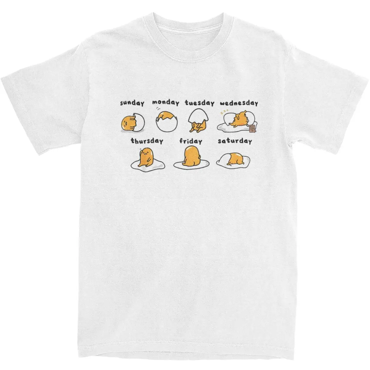 Gudetama Days Of The Week T Shirt Men Y2K Casual Cotton T Shirts Summer O Neck Popular Tee Shirt Print Oversized Clothes