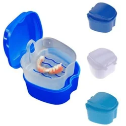 اسنان Oral Prosthesis Care Bath Box Cleaning False Teeth Nursing with Hanging Net Container Cleaning False Teeth Bath Cases Зубы