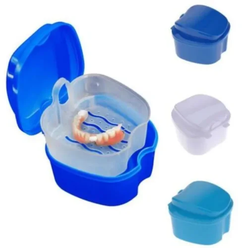 Caja de baño para cuidado de prótesis bucal, contenedor de red colgante para limpieza de dientes postizos, fundas de baño