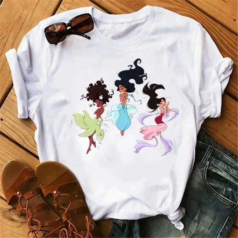 Maglietta da donna Disney T-Shirt a maniche corte con stampa principessa a forma di principessa carina aspetto cartone animato femminile principesse