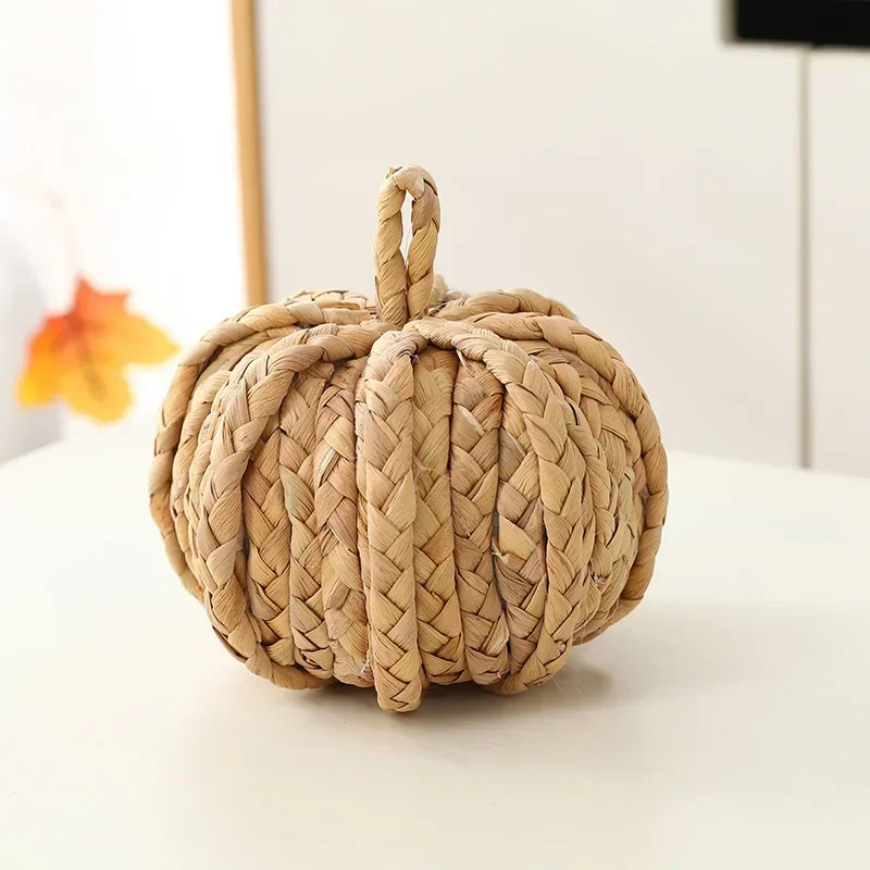 1pc Rattan Pumpkin Figurine Rustic Fall Harvest Table Ornament Stylish Seasonal Decoration for Indoor Home Table Display