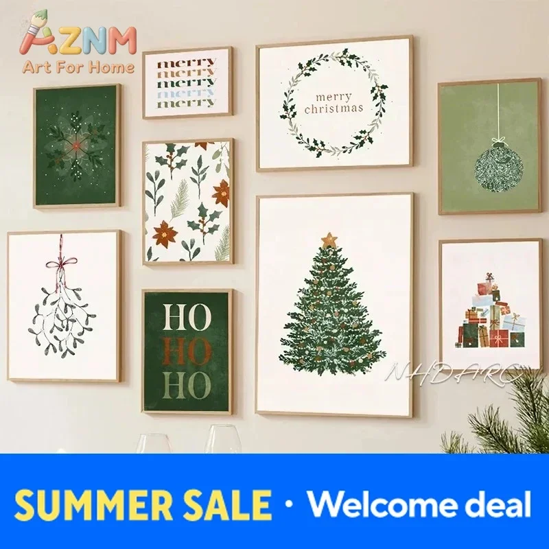 Christmas Theme Lovely Combination Festival Ornament Wall Art Minimalist Posters Canvas Painting Prints for Living Room Decor