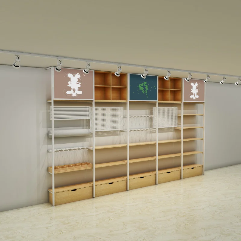 

custom.Customized Wooden Metal Frame Bookstore Boutique Clothing Store Display Shelves with Lightbox
