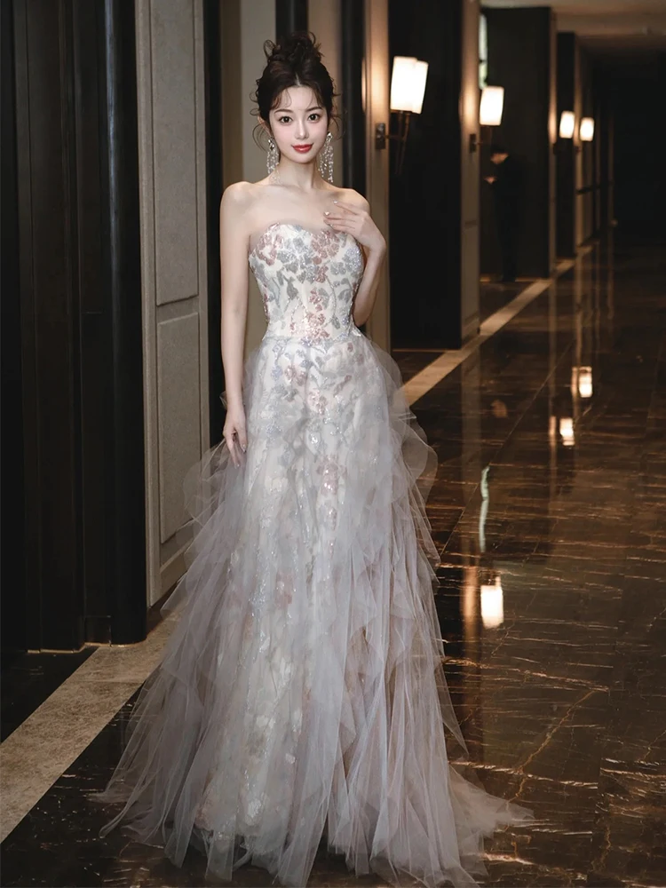 

Ele Princ Sle Long Evening Gown Birthday Par Host Bridal Dr Luxury Sensation Light Wedding Dr for Women