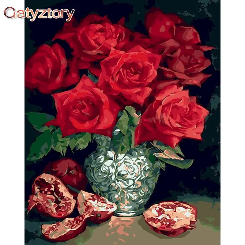 

GATYZTORY 40x50cm DIY Frame Red Flowers Acrylic Painting By Numbers On Canvas Paint By Number Canvas Painting Kits Home Decor