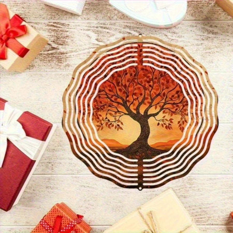 2D Metal Wind Chime (Red Tree Pattern, Mirror Reflection) | Outdoor Decor | Ideal Halloween & Christmas Gift