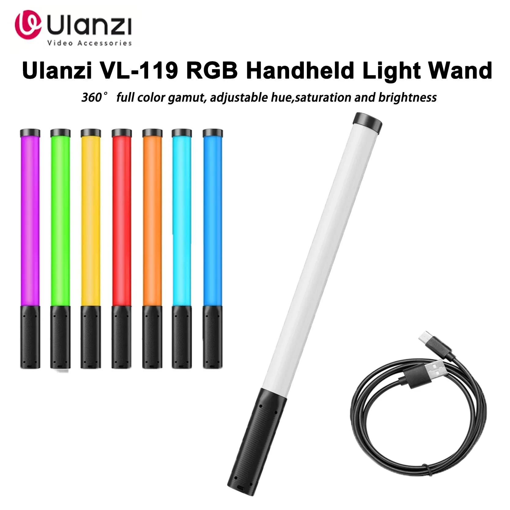 

Оригинальный ручной светильник Ulanzi VL119 RGB 2500-9000K, диапазонный легкий светильник 50 см RGB, перезаряжаемый светильник для фотосъемки