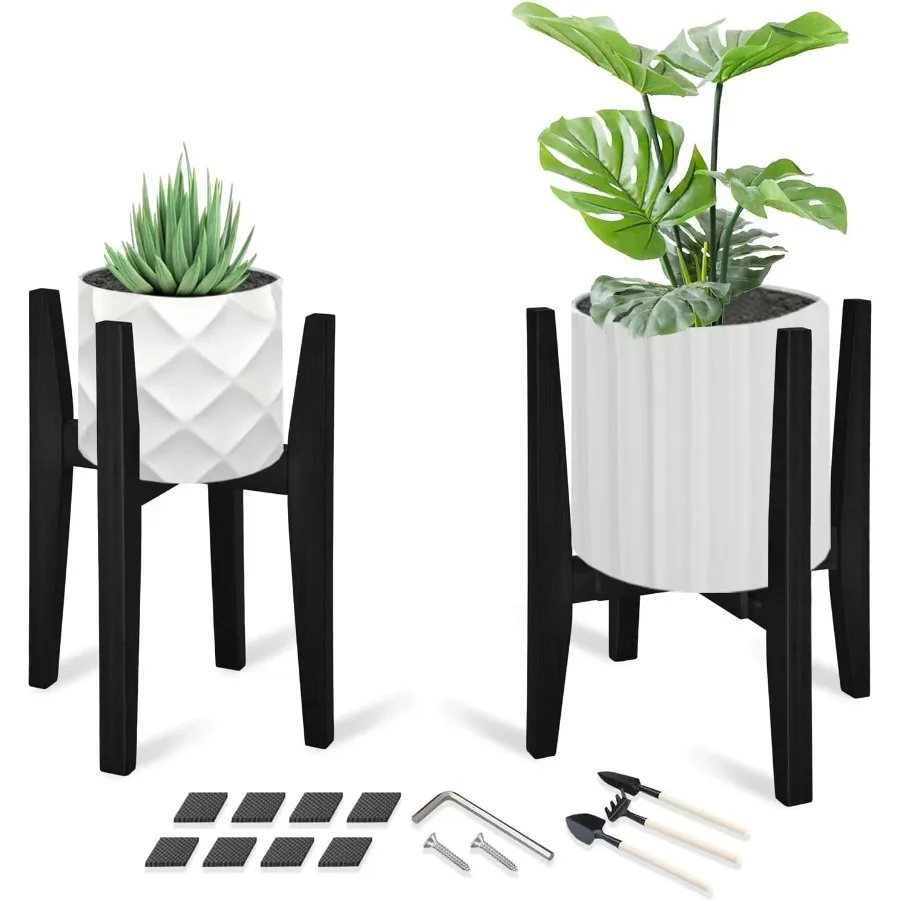 

2 Pack Plant Stand Indoor Adjustable Bamboo Mid Century Modern Plants Stands Corner Flower Holder for Living Room Fits 8