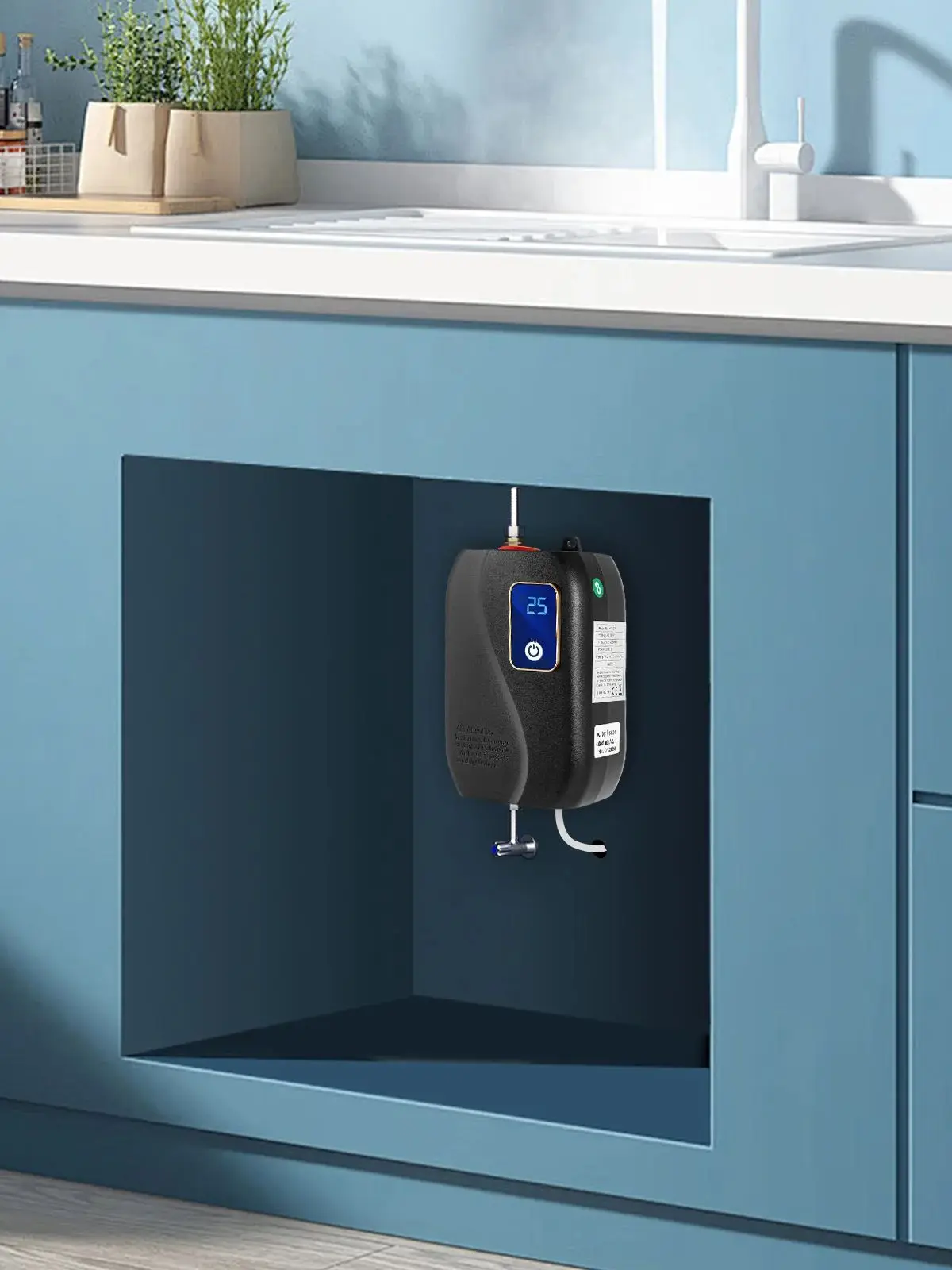 Chauffe-eau électrique 3500W Chauffe-eau instantané pour cuisines familiales, salles de bain 77-122 ° F