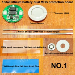 10set/lot 16340 Battery Lithium Double Mos Set with Nickel Diy Fittings 4.2v Board Diameter 16mm