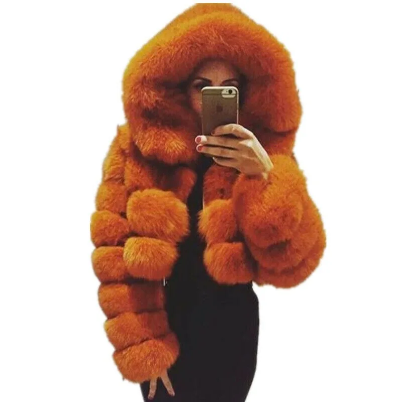 

Women Natural Real Genuine Fox Fur Winter Coat Hooded Overcoat Cropped Jacket thickened warmth authentic genuine fur coats