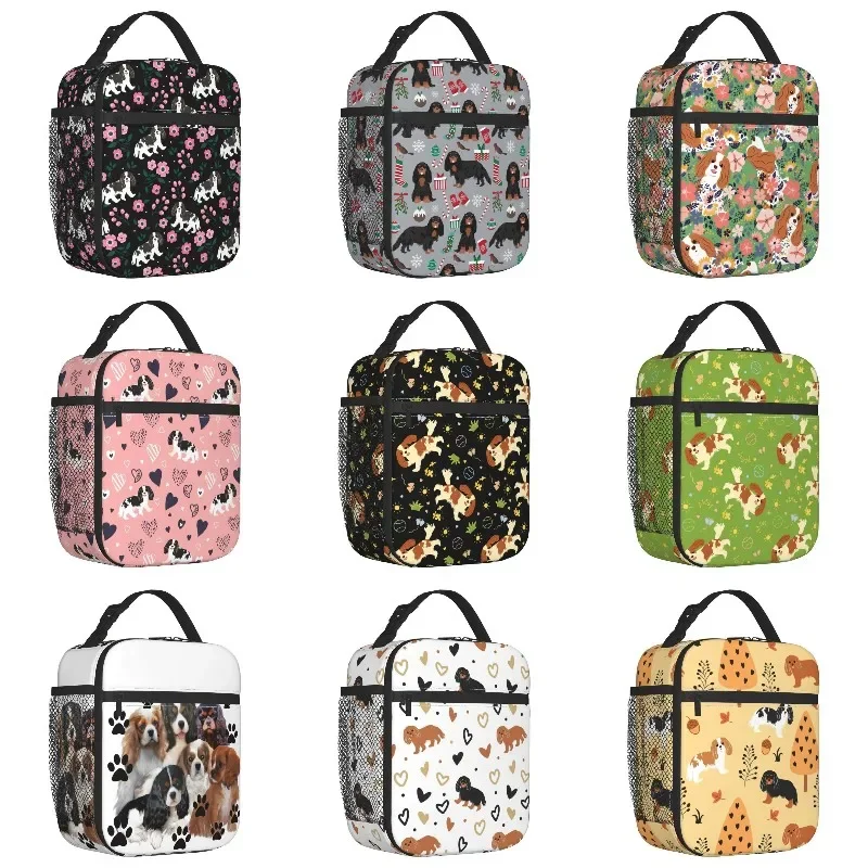 Playing The Cavalier King Charles Spaniel Insulated Lunch Bag for Work School Pet Dog Waterproof Thermal Cooler Lunch Box Kids