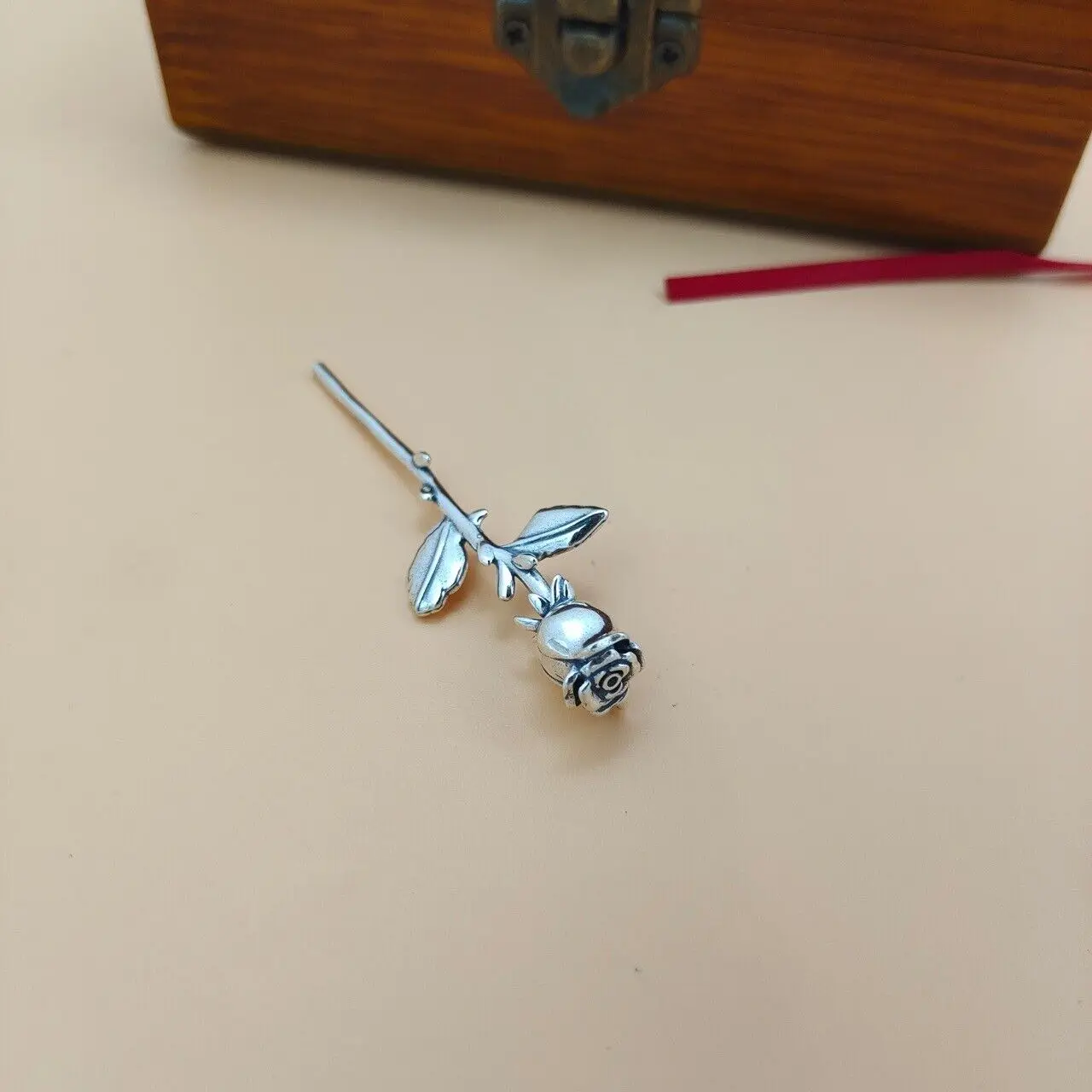 Real 925 Sterling Silver Rose Lovely Pendant 60mm H