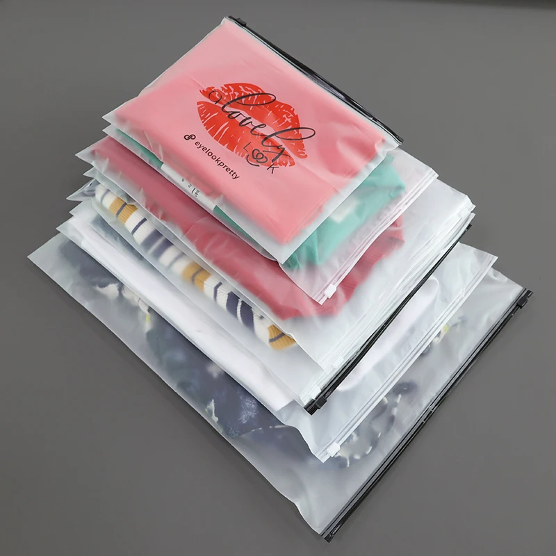 Translucent PVC Clear Plastic Bags Custom Logo Frosted Poly Zipper Bags For Clothes Shoes Packaging