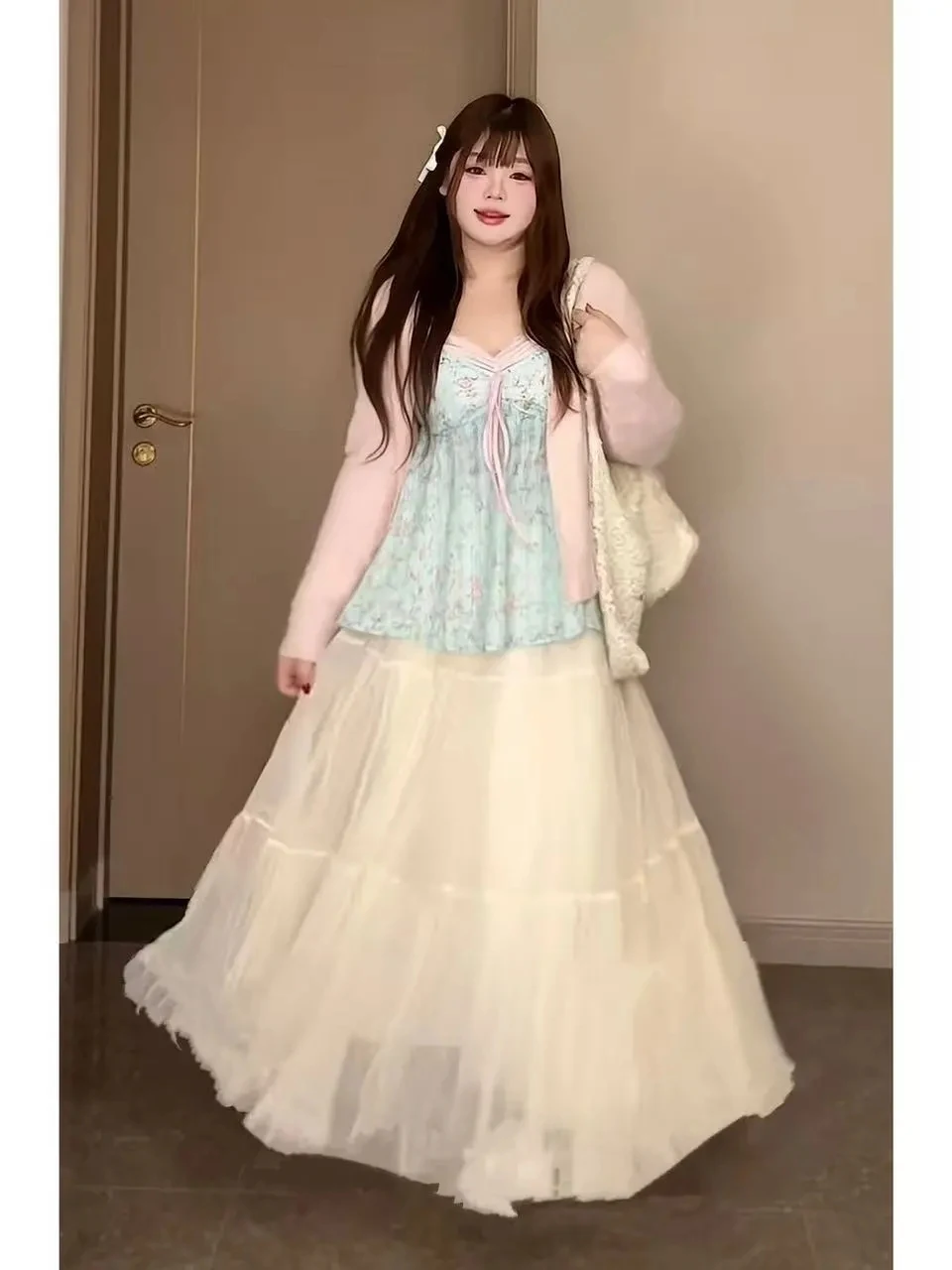 

plus Size Three Piece Set Women's Slimming Vacation Style Summer New Sun Protection Open Cardigan Strap Half Skirt Set