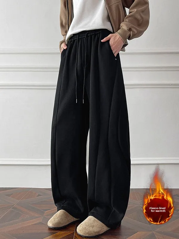 

American Sle Deconstructed Bend Knife Pants Men's Autumn Winter Retro Sports Warm Loose Straight Casual Pants