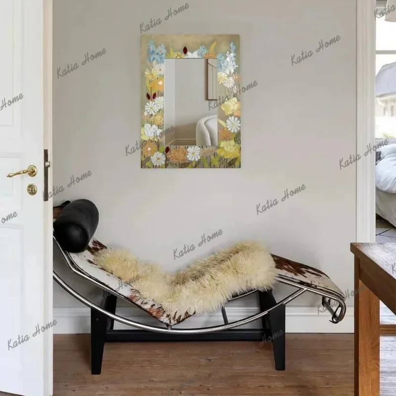PG Creamy style warm feeling flower mirror decorative painting light French vintage atmosphere restaurant wall hanging painting