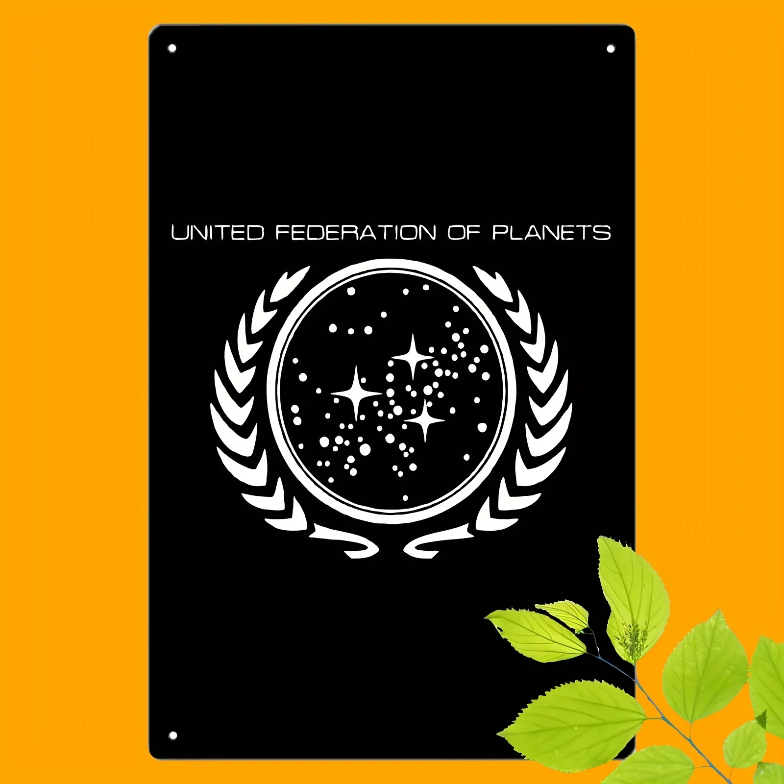 United Federation of Planets  Metal Sign - Durable Iron Wall Art with Star,Laurel Wreath Design, Bold Contrast Black,White Sci-F
