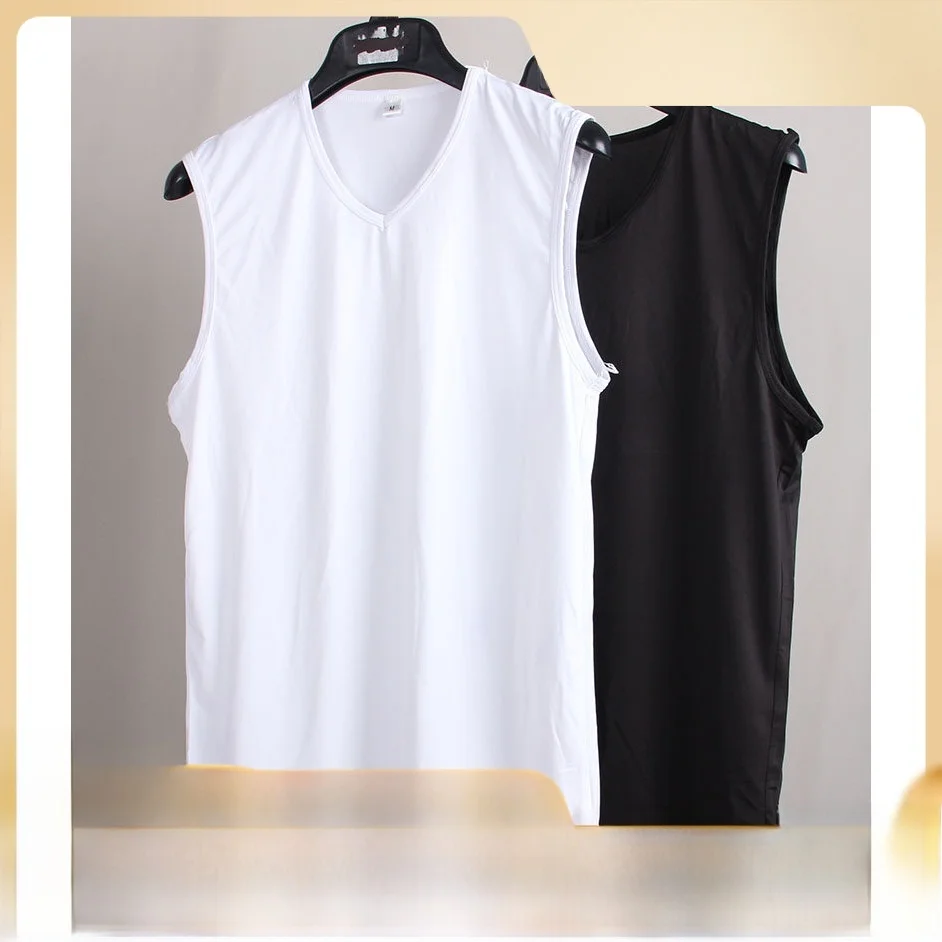 

Men's V-Neck Tank Top Summer Sleeveless Inner Wear Thin Quick Dry Fitness Sport Base Layer T-Shirt Male Pure Color
