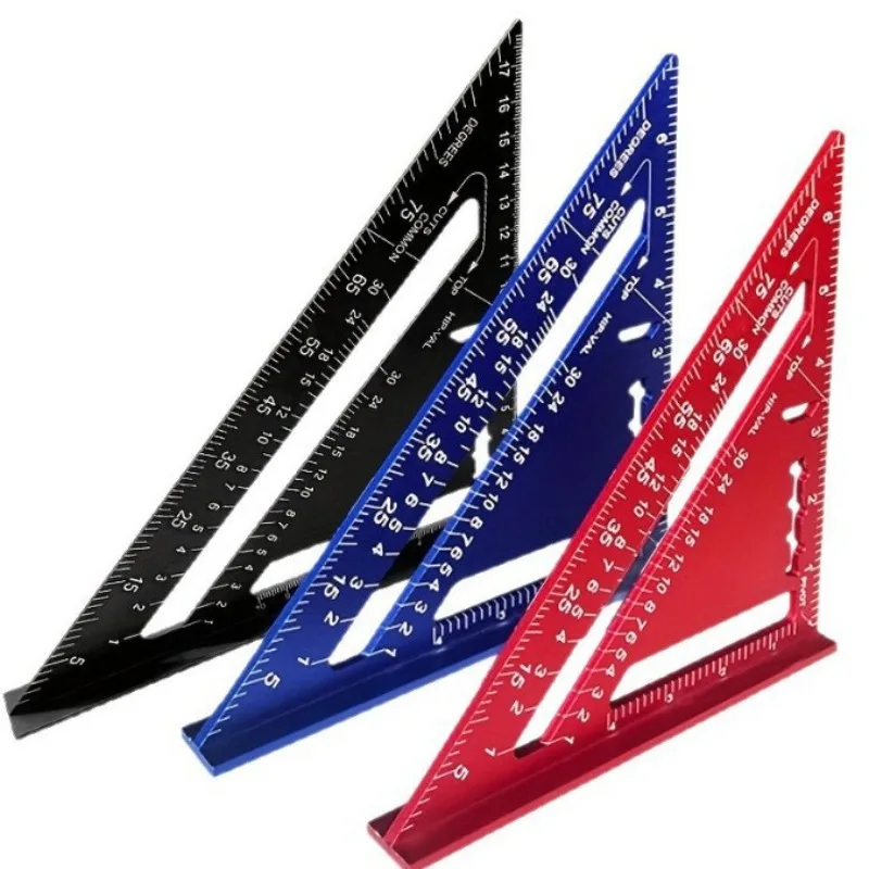 Aluminum Woodworking Triangle Ruler 7 Inch, Dual Scale Metric & Imperial 90 Degree Thick Try Square