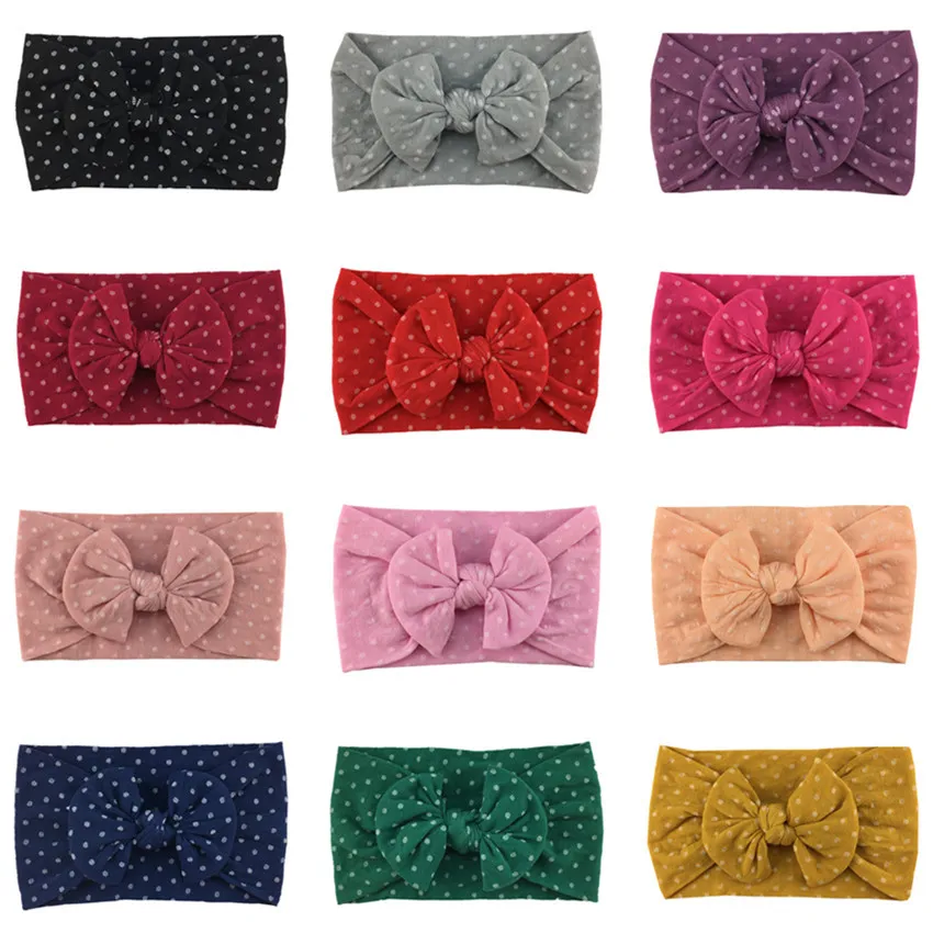 

150 Pcs Wholesale Vintage Dot Soft Nylon Headband Fashion Polka Dot Jacquard Bow Headband High-end European And American Kids