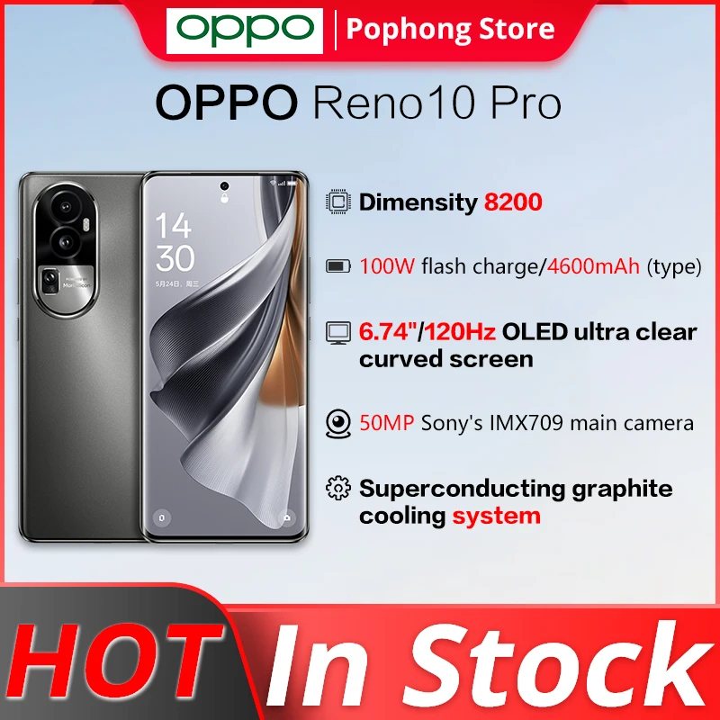 Oppo Reno 10 Pro 5G Mobiele Telefoon 6.74 Inch 120Hz Amoled Gebogen Scherm Dimensiteit 8200 Octa Core 100W Supercharge Nfc